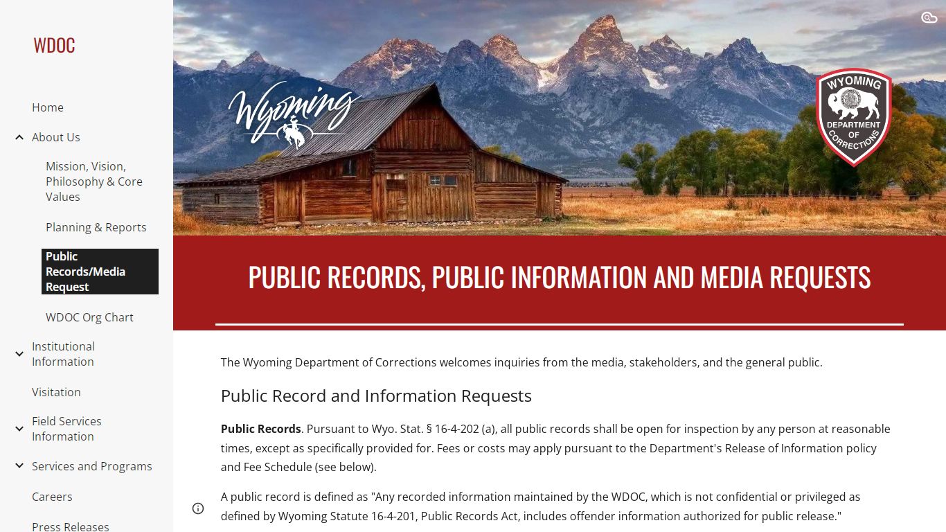 WDOC - Public Records/Media Request - Wyoming